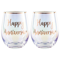 Rose Gold Anniversary Stemless Wine Glass Set