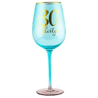 Fluted Blue Wine Glass - 30th