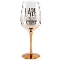 Rose Gold Ombre Stem Happy Birthday Wine Glass