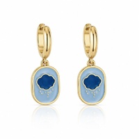 Couture Kingdom - Care Bears - Grumpy Bear Enamel Mini Hoop Drop Earrings Yellow Gold