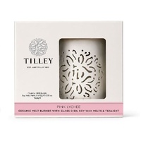 Tilley Ceramic Wax Melt Burner and Soy Wax Melts Set - Pink Lychee