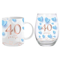 40th Birthday Mug & Stemless Wine Glass Set