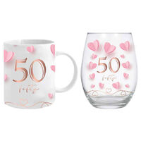 50th Birthday Mug & Stemless Wine Glass Set