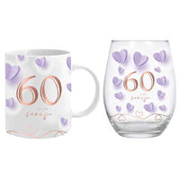 60th Birthday Mug & Stemless Wine Glass Set