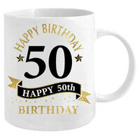 50th Birthday White & Gold Mug