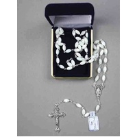 Rosary Beads - Genuine Mother of Pearl Silver Crucifix