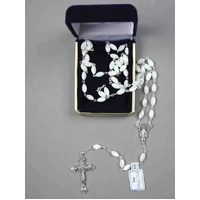 Rosary Beads - Genuine Mother of Pearl Silver Crucifix