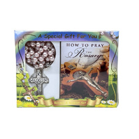 Rosary and Book Set - Communion Mother of Pearl Pink