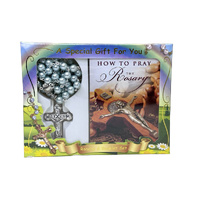 Rosary and Book Set - Communion Mother of Pearl Blue