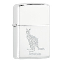 Zippo Lighter - Australian Kangaroo High Polish Chrome