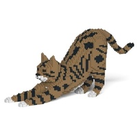 Jekca Animals - Tabby Cat Brown Stretching 20cm