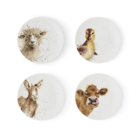 Royal Worcester Wrendale Designs Coupe Plates - Cow, Donkey, Duckling, Sheep (Set of 4)