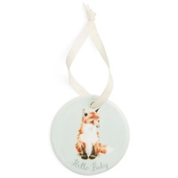 Royal Worcester Wrendale Designs Little Wren Hanging Ornament - 'Hello Baby' Fox & Fawn Double-Sided