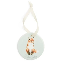 Royal Worcester Wrendale Designs Little Wren Hanging Ornament - 'Hello Baby' Fox & Fawn Double-Sided