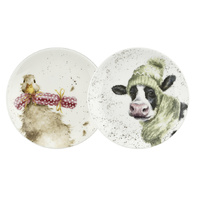 Royal Worcester Wrendale Christmas Coupe Plates - Christmas Cracker & Moo-rry Christmas (Set of 2)